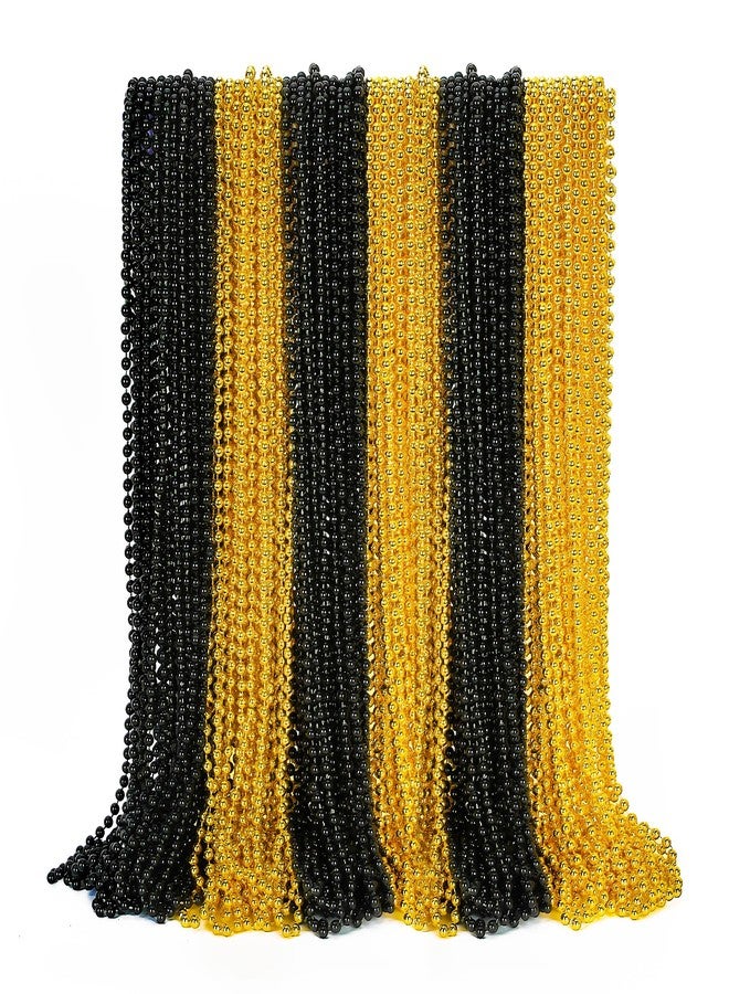 EOBOH 50PCS New Years Eve Bead Party Supplies, Black Gold Bead Necklace, 33" New Years Eve Beaded Necklaces, Festival Mardi Gras Parade Throw Accessories for Halloween Trick or Treat Accessories - Image 1